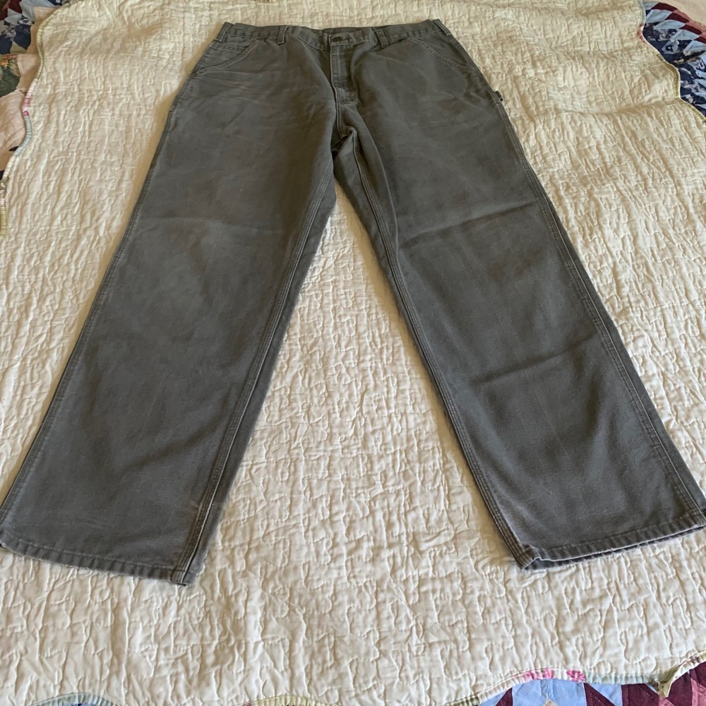 Carhartt Duck Canvas Carpenter Pants Mens 36x33 Green Workwear Utility - Picture 3 of 16